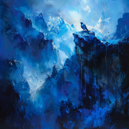 Bluebird in a dramatic mountain landscape with intense lighting