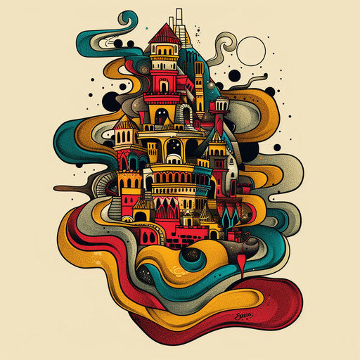 Abstract Tower of Babel with bold colors