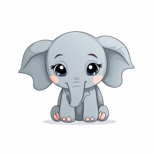Cartoon elephant in Minimalist style on white background