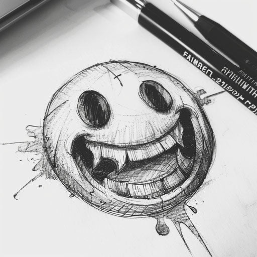 Detailed vintage-inspired smiley face tattoo sketch on white