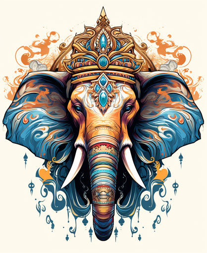 Elephant figure in golden and blue ornamental crown