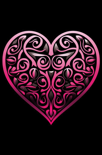 Celtic heart with pattern and lines, dark pink and black