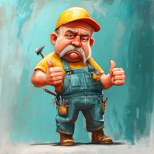 Humorous caricature of a handyman with human characteristics
