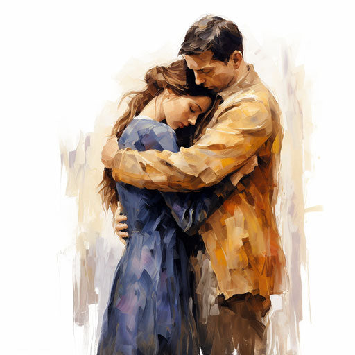 Hug clipart in the style of Oil painting, on a white background