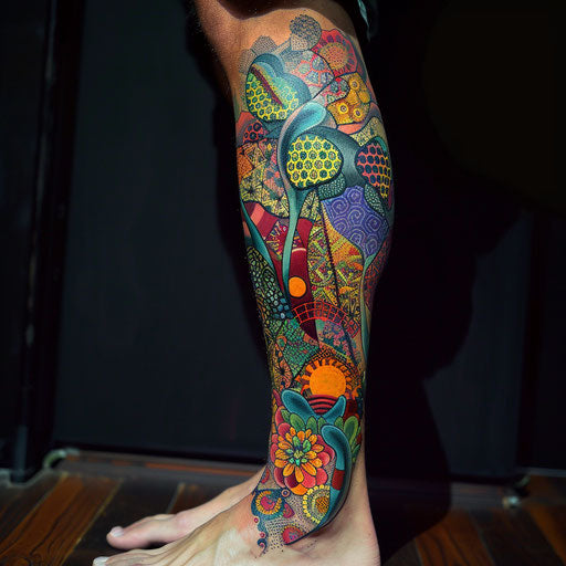 Abstract and colorful tattoo with geometric patterns