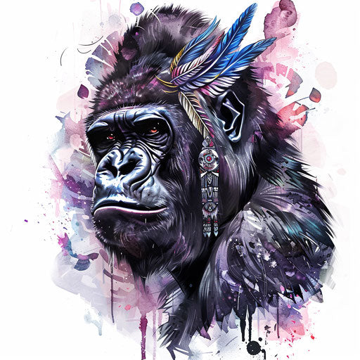 Fantasy gorilla tattoo design with mythical elements on white