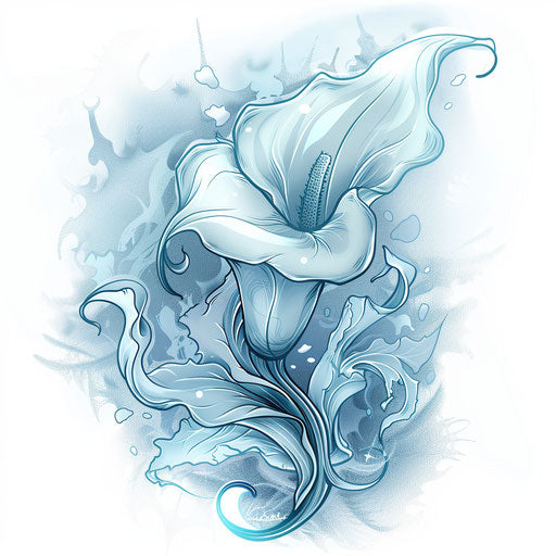Sketch of calla lily tattoo with frosty winter theme