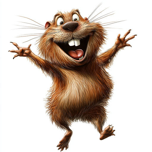 Humorous caricature of a beaver with human characteristics