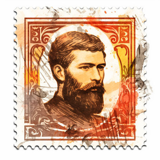 Stamp clipart in the style of oil painting on white background