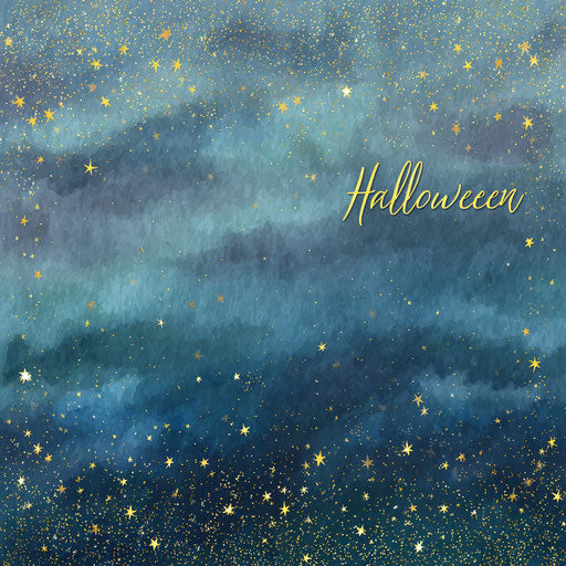 Magical nighttime sky with stars and golden border