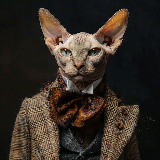 Cornish Rex cat dressed like a man
