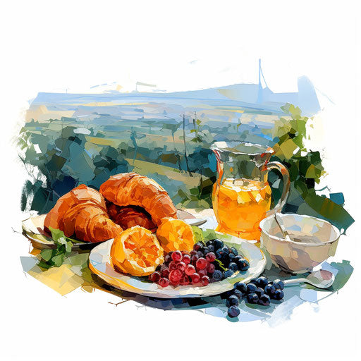 Morning illustration in the style of oil painting, on white background