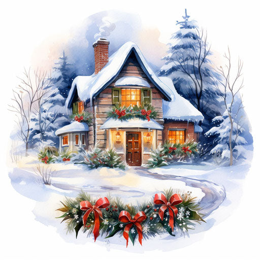 Merry Christmas and Happy New Year clipart in Oil painting style on white background
