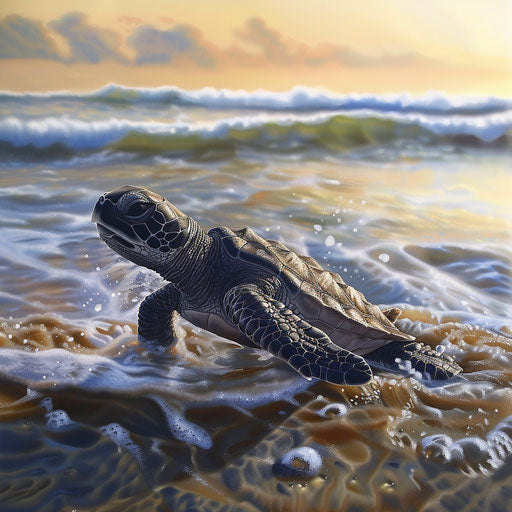 Baby olive ridley sea turtle's first ocean encounter