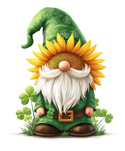 St. Patrick's Day Gnome, Green Hat Sunflowers Shamrock