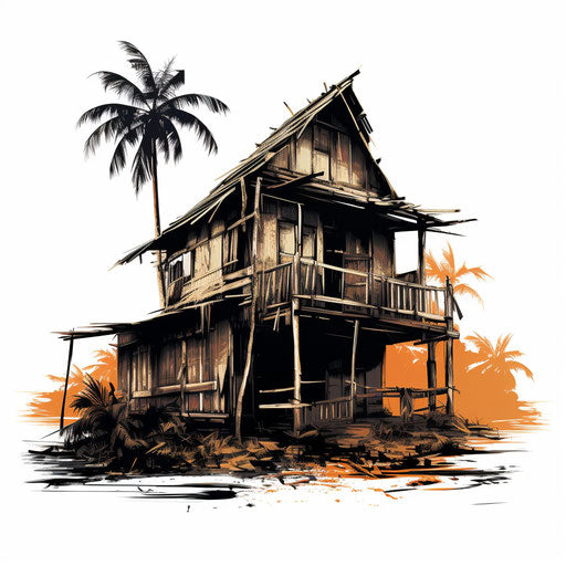 Bahay kubo clipart in the style of Chiaroscuro Art, on a white background