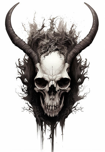 The skull with horns tattoo, in the style of d&d, ashcan school