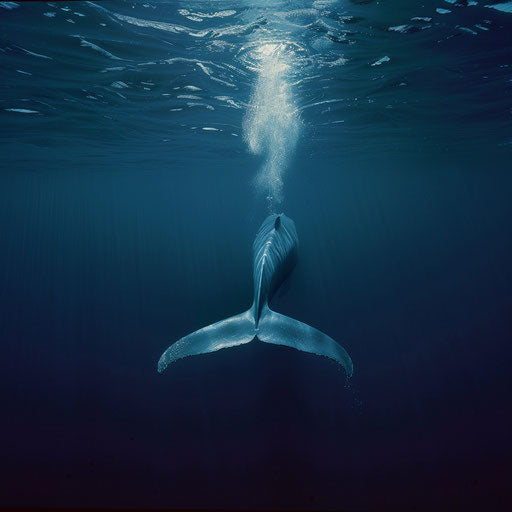 A blue whale tail fluke disappearing into the depths