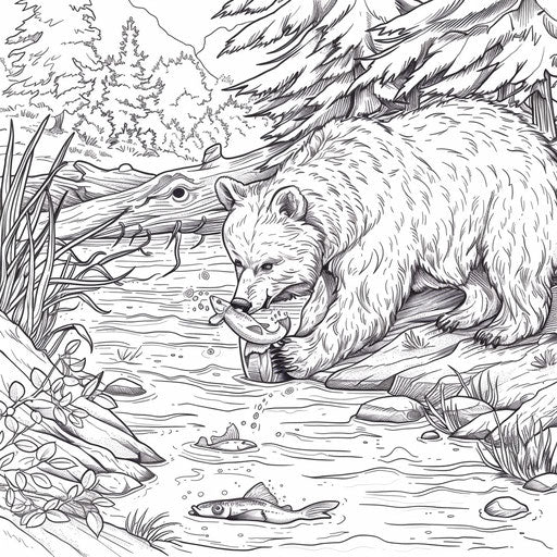 Playful scene of a bear catching fish in a river
