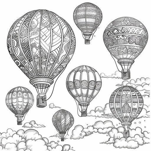 Colorful hot air balloons in the sky, coloring page