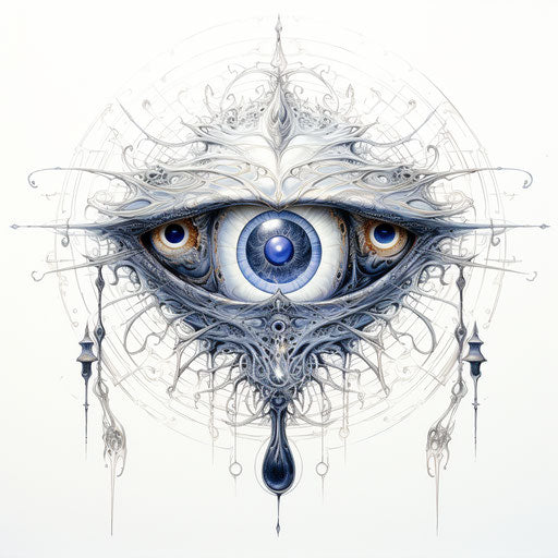 Tattoo of silver and light navy eye, yoshitaka amano style