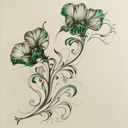 Art Nouveau inspired sweet pea tattoo sketch