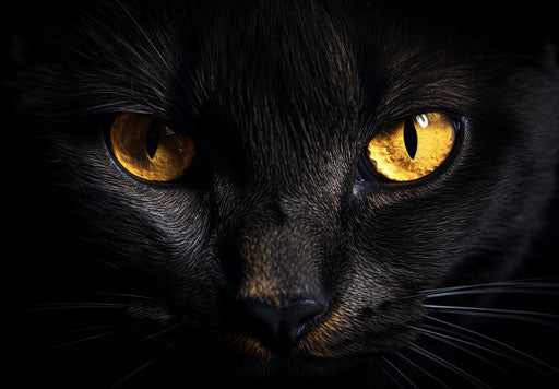Black cat on black background, dark yellow and dark gold style