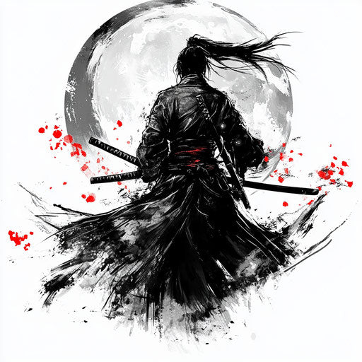 Yakuza back tattoo with samurai warrior and full moon