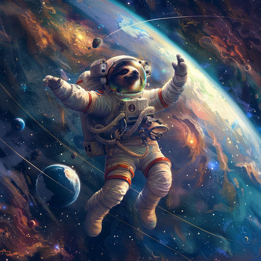 Sloth astronaut floating in space