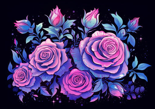 Vintage roses tattoo coloring in dark blue and light violet