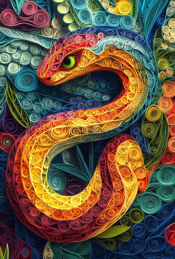 3D Paper Quilling art of snake, colorful and vibrant
