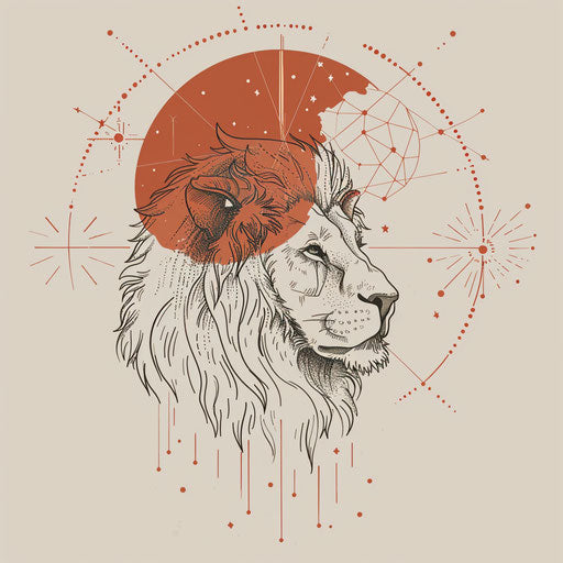 Zen tattoo sketch of Leo constellation in a flat clipart style with muted earth tones and minimalist lines