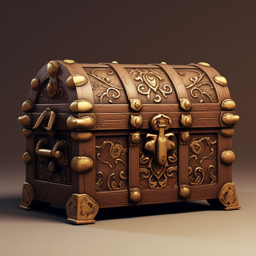 Treasure chest drawing in Chiaroscuro Art style, on white