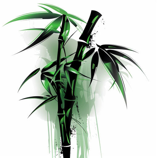 Japanese bamboo tattoo in greens and blacks on white background