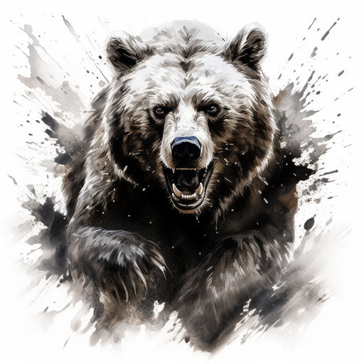Grey bear in frenzied action painting style