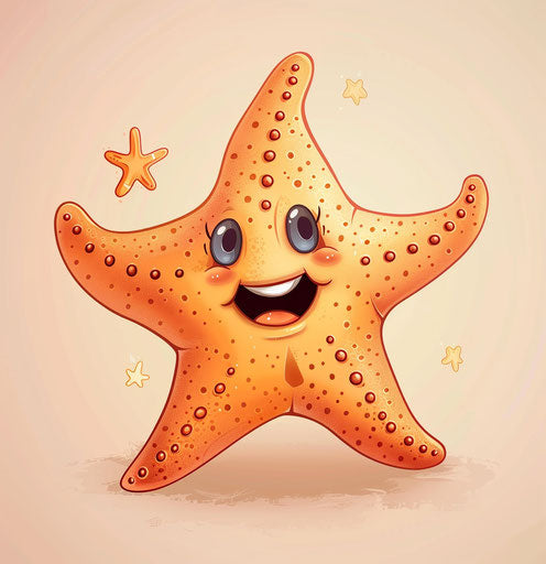 Cute cartoon starfish in bright orange style, exaggerated facial features