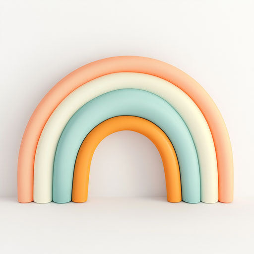 3D boho rainbow in ultra-realistic style on flat white background, isolated
