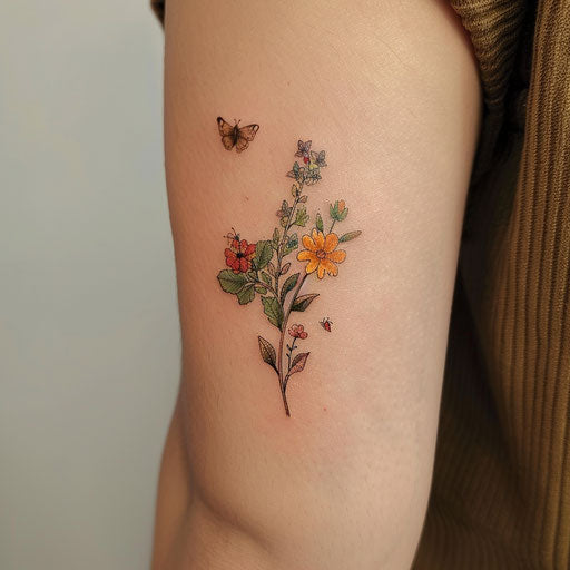 Delicate tattoos with flowers and butterflies