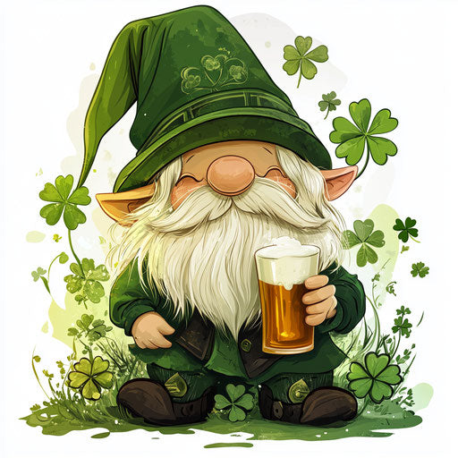 St. Patrick's Day cute gnome with a big hat drinking beer
