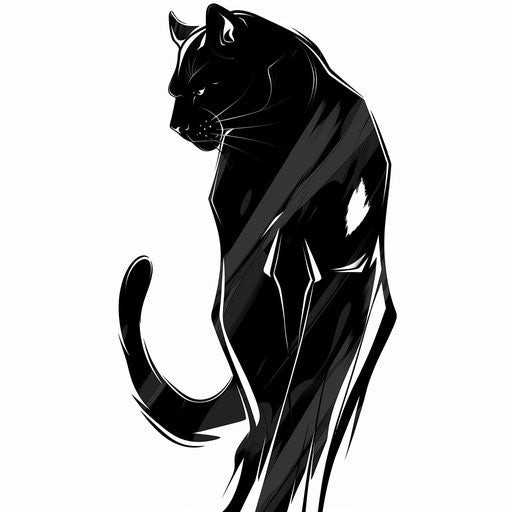 Minimalist black panther silhouette on bright white background