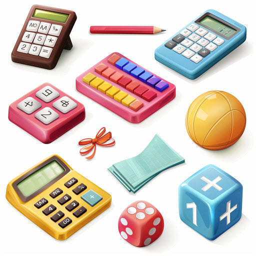 Realistic math clipart on flat white background