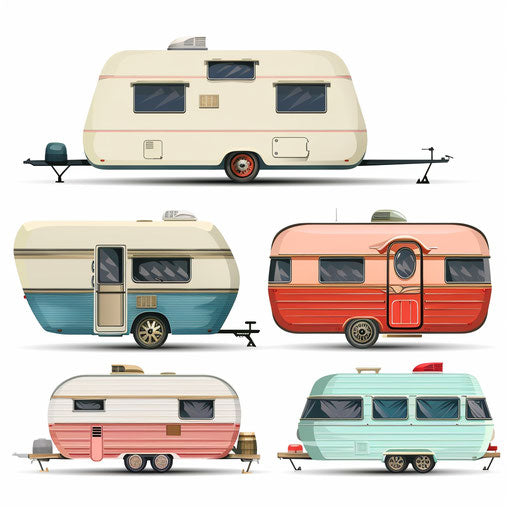 Realistic caravan clipart on white background