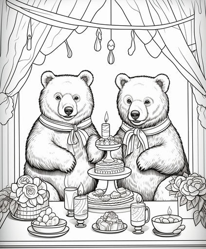 Bear party coloring pages, nikon d850 style