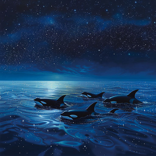 Ocean Majesty: Killer Whales Under Starry Night