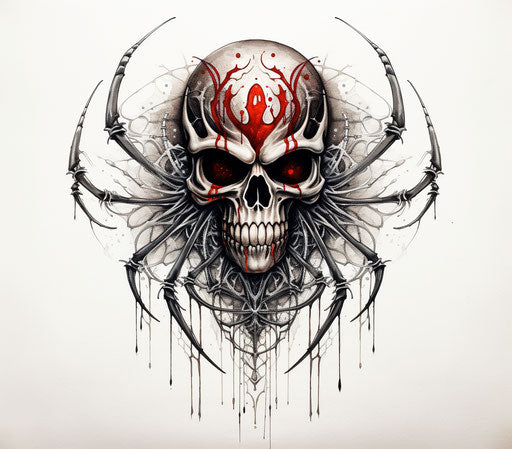 Tattoo ideas of a spider with skull, simple style, airbrush art 8:7
