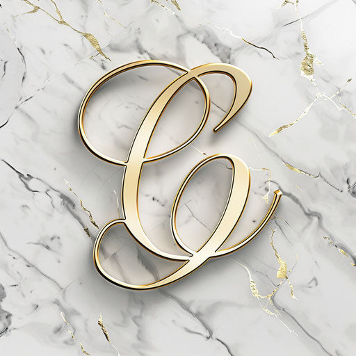 Elegant cursive app logo with a marble background and gold accents