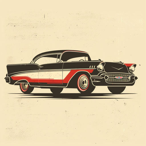 Retro car logo with bold typography and vintage color palette