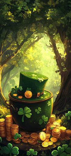 Treasure and green hat in the enchanted forest