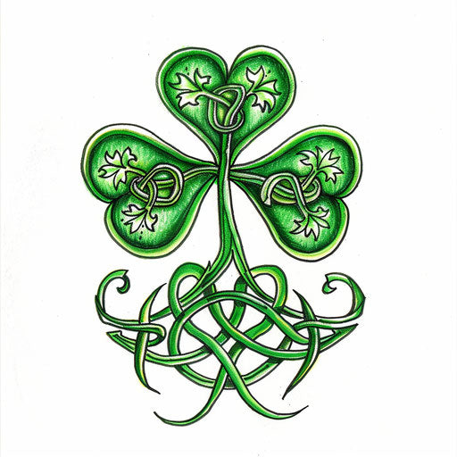 Vibrant Celtic shamrock on pure white background
