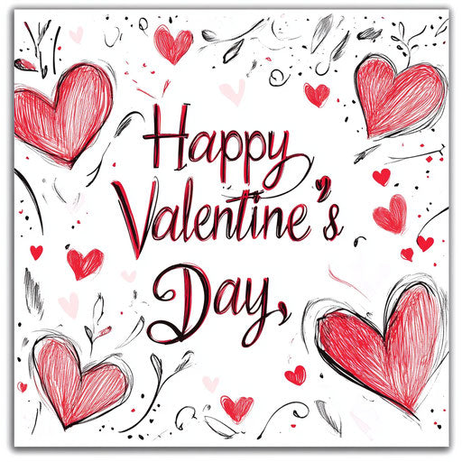 Happy Valentine's Day surrounded by hearts on white back